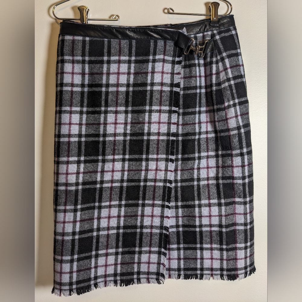 Telluride Clothing Co Wool Blend Vegan Leather Scottish Kilt Tartan Skirt 4